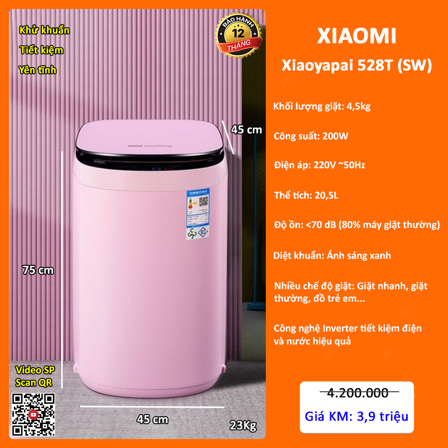 Máy giặt mini Xiaomi Xiaoyapai 528T - Màu hồng