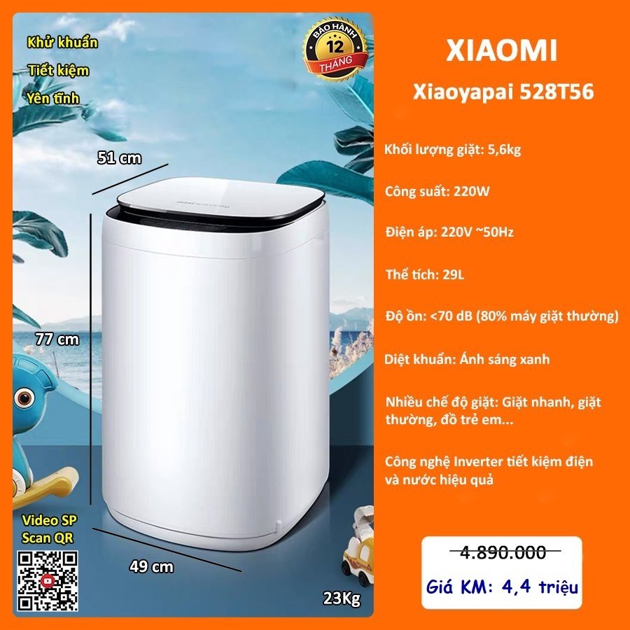 Máy giặt mini Xiaomi Xiaoyapai 528T 5,6kg - Màu Trắng