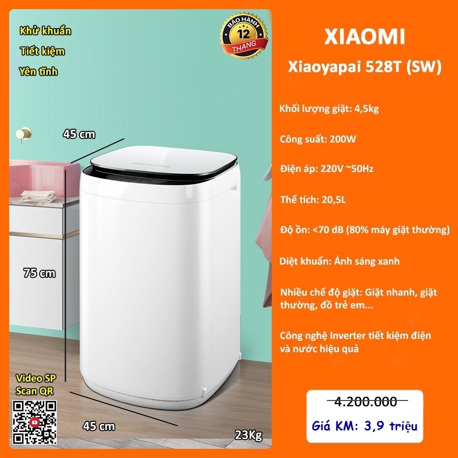 Máy giặt mini Xiaomi Xiaoyapai 528T - Màu trắng