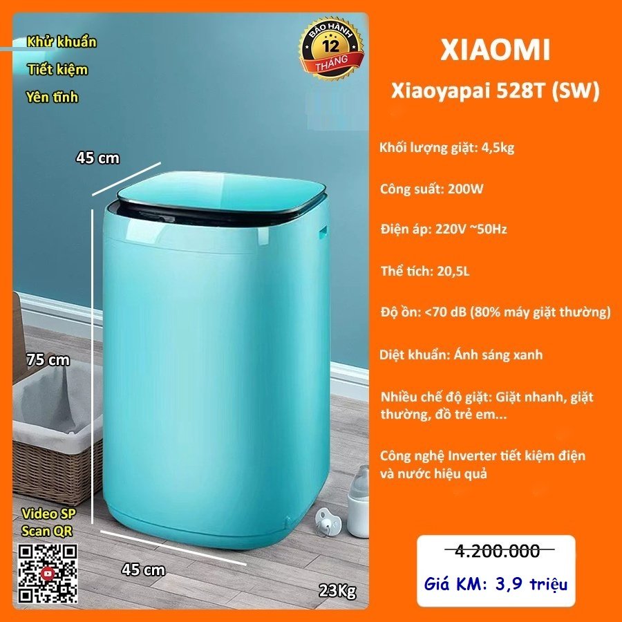 Máy giặt mini Xiaomi Xiaoyapai 528T - Màu Xanh