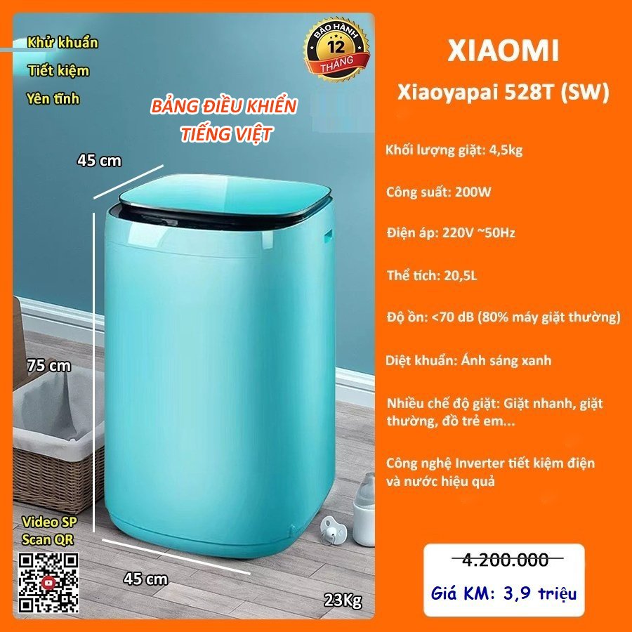 Máy giặt mini Xiaomi Xiaoyapai 528T - Màu Xanh